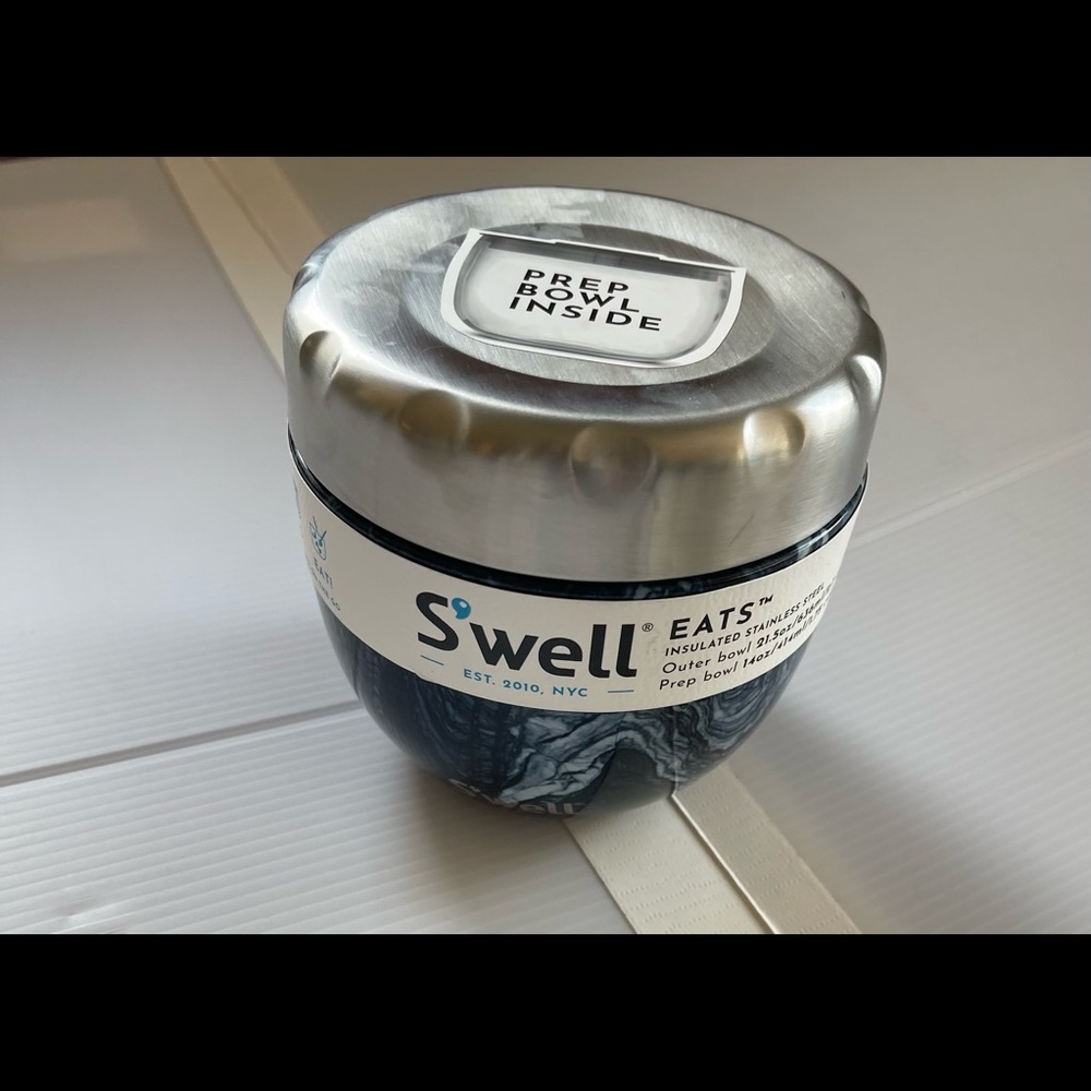NEW S’well eats insulated bowl 21.5 oz Azurite Blue Marble Stainless Steel